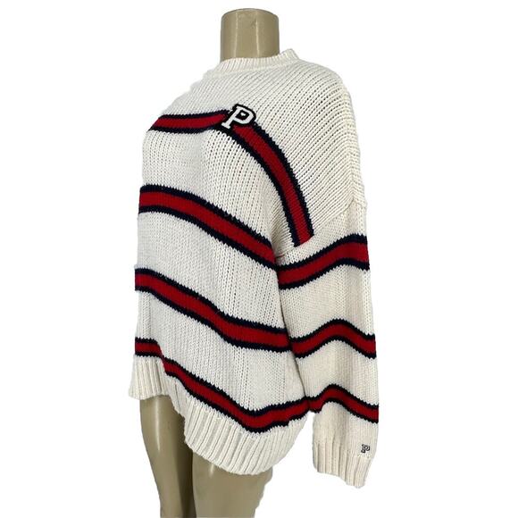 Victoria Secret PINK Large Collegiate Boyfriend Sweater Knit Campus Pullover A13 - Picture 2 of 8
